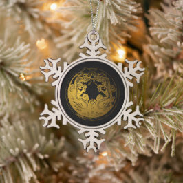 Goldene Drachen mit schwarzem Hintergrund, chinesi Schneeflocken Zinn-Ornament
