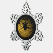 Goldene Drachen mit schwarzem Hintergrund, chinesi Schneeflocken Zinn-Ornament (Rechts)