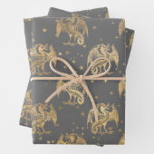 Goldene Drachen und Sterne Geschenkpapier Set (Beispiel)