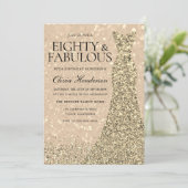 Goldene Dress Womans 80. Geburtstagsparty Einladung (Stehend Vorderseite)