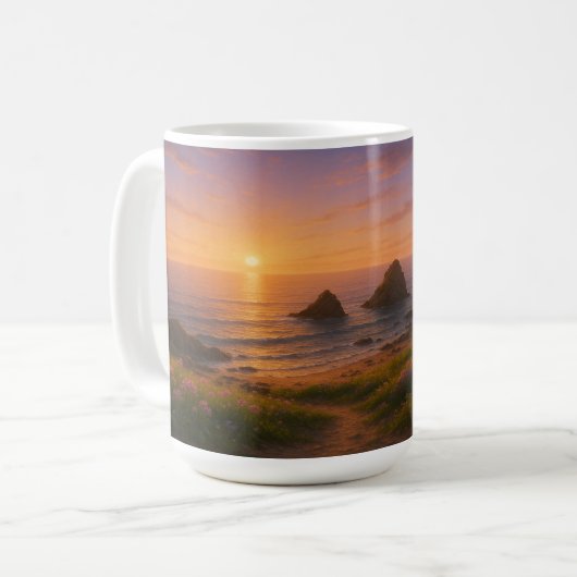 Goldene Drift: Sonnenuntergang über der Wildblume Kaffeetasse (Vorderseite Links)