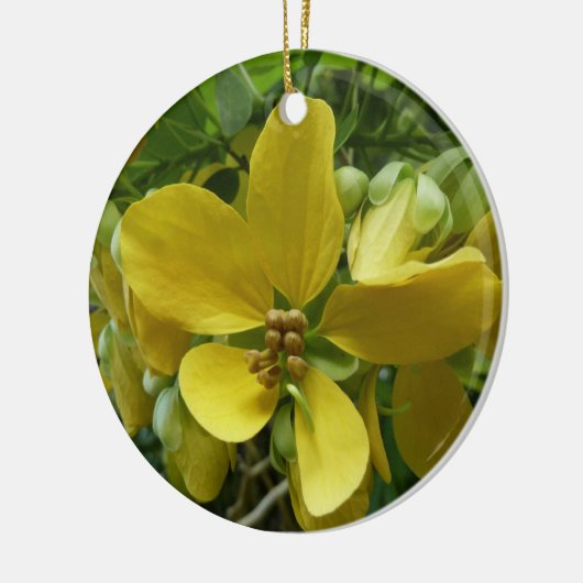 Goldene Dusche Tropengelbe Blüte Keramik Ornament (Links)