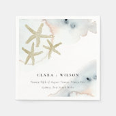 Goldene Dusky Blue Beachy Starfish Wasserfarbenhoc Serviette (Vorderseite)