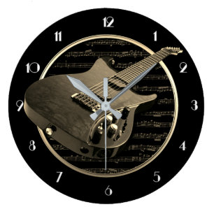 Goldene E-Gitarre runde Wanduhr