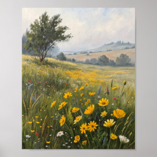 Goldene Echos über der nebligen Sommerwiese: Ein S Poster