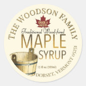 Goldene Eimer-Holzfaser-Ahornsirup-Etikett Runder Aufkleber (Vorderseite)