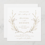 Goldene, einfache botanische Trauung Einladung (Vorne/Hinten)