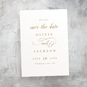 Goldene einfache elegante romantische Schrift Hoch Save The Date