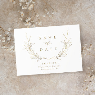 Goldene einfache Eleganz botanische Blätter Hochze Save The Date