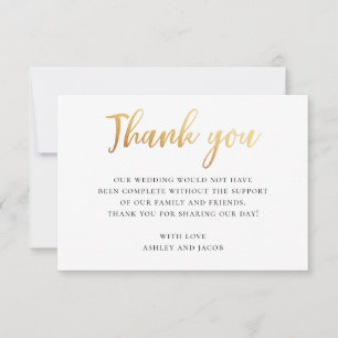 Goldene einfache Typografie-Hochzeit. Moderne Kall Dankeskarte