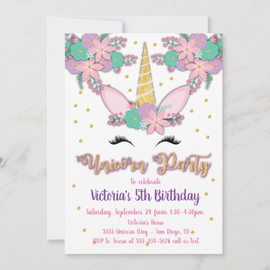 Goldene Einhornblume Einladung zum Geburtstag (Vorderseite)