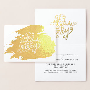 Goldene Einladung zur Weihnachtsfeier 'Eat, Drink 