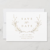 Goldene, elegante botanische Blätter Hochzeit Save The Date (Vorderseite)