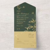 Goldene, elegante botanische Hochzeit All In One Einladung (Innen Boden)
