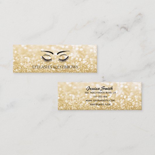 Goldene, elegante Eyelashes und Augenbrauen Mini Visitenkarte (Vorne/Hinten)