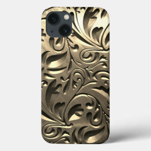 Goldene elegante gravierte Metalloptik florales ab Case-Mate iPhone Hülle