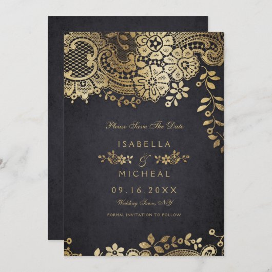 Goldene, elegante Hochzeitsfeier retten das Datum Save The Date (Vorne/Hinten)