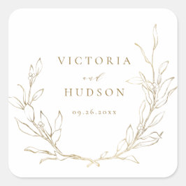 Goldene, elegante Kranzhochzeit Quadratischer Aufkleber