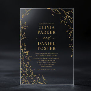 Goldene elegante minimalistische botanische Hochze Acryleinladungen