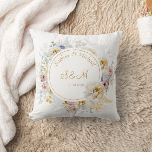 Goldene elegante moderne Monogramm-Hochzeit Kissen