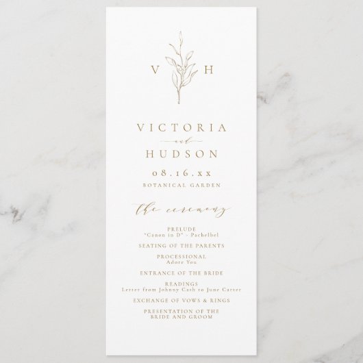 Goldene, elegante, monogramm-Hochzeit Programm (Vorderseite)