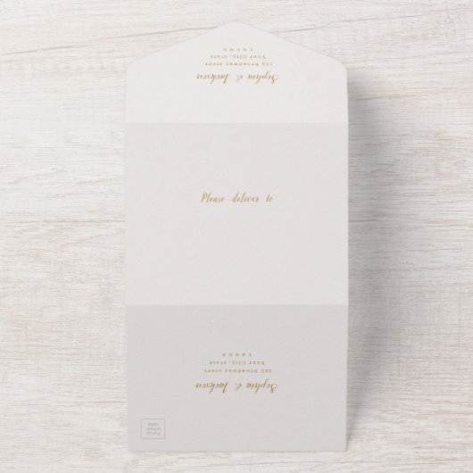 Goldene, elegante, romantische Hochzeit All In One Einladung (Außenbereich)