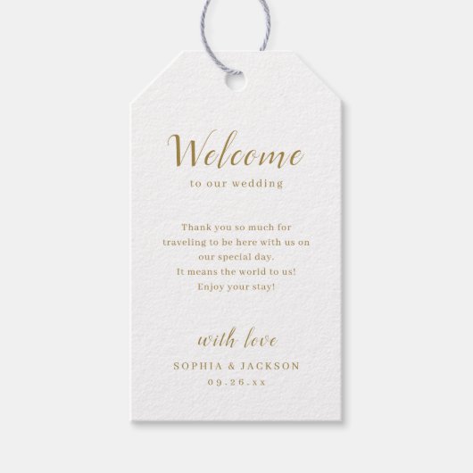 Goldene, elegante, romantische Hochzeit Geschenkanhänger (Vorderseite)