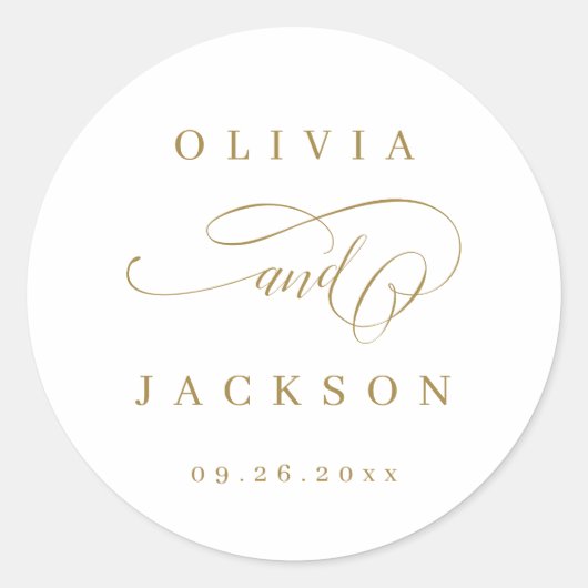 Goldene, elegante, romantische Script-Gastgeschenk Runder Aufkleber (Vorderseite)