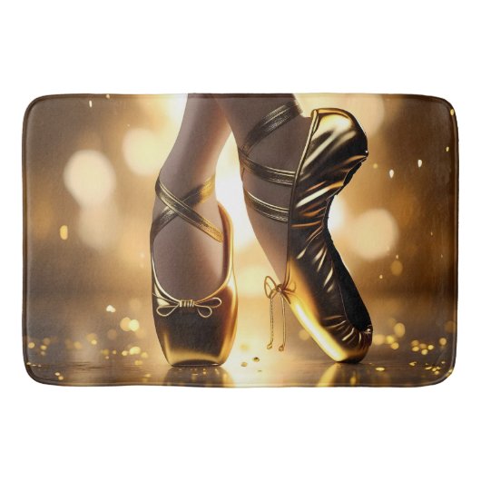 Goldene Eleganz: Ballerina Schuhe auf Gold Bokeh Badematte (Vorderseite)