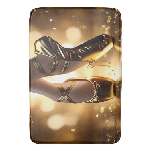 Goldene Eleganz: Ballerina Schuhe auf Gold Bokeh Badematte (Vorderseite Vertikal)