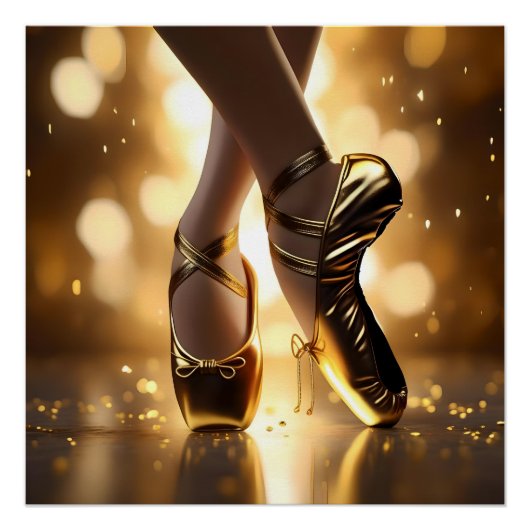 Goldene Eleganz: Ballerina Schuhe auf Gold Bokeh Poster (Vorderseite)