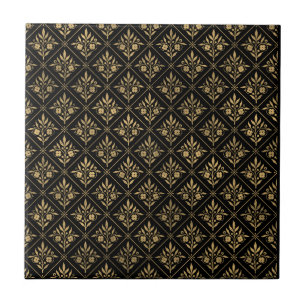 Goldene Eleganz – Botanisches Nahtloses Schwarz & Fliese
