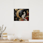 Goldene Eleganz: Die verzauberte Katze Poster (Küche)