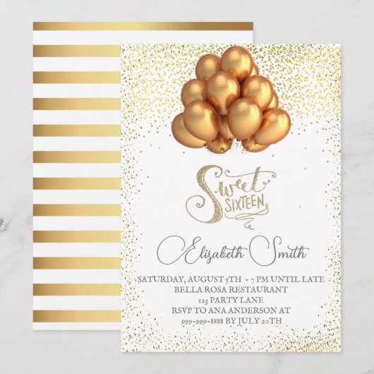 Goldene Eleganz, Einladung von 16 . Geburtstag (Vorne/Hinten)