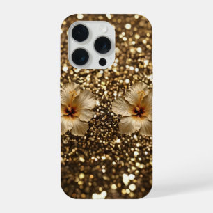 Goldene Eleganz: Gold-Hibiskus-Schimmer iPhone 15 Pro Hülle