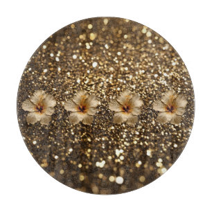 Goldene Eleganz: Gold-Hibiskus-Schimmer Schneidebrett