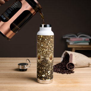 Goldene Eleganz: Gold-Hibiskus-Schimmer Trinkflasche