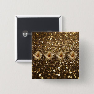 Goldene Eleganz: Goldener Hibiskus-Shimmer Button
