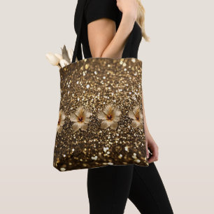 Goldene Eleganz: Goldener Hibiskus-Shimmer Tasche