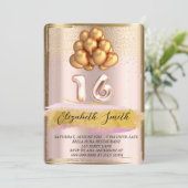Goldene Eleganz, Rose Gold 16 . Geburtstag Einladung (Stehend Vorderseite)