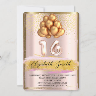 Goldene Eleganz, Rose Gold 16 . Geburtstag Einladung