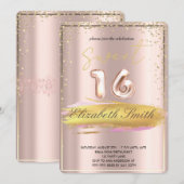 Goldene Eleganz, Rose Gold 16 . Geburtstag Einladung (Vorne/Hinten)