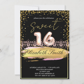 Goldene Eleganz, Rose Gold 16 . Geburtstag Einladung