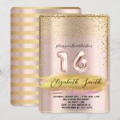 Goldene Eleganz, Rose Gold 16 . Geburtstag Einladung (Vorne/Hinten)