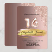 Goldene Eleganz, Rose Gold 16 . Geburtstag Einladung (Vorne/Hinten)