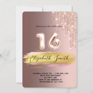 Goldene Eleganz, Rose Gold 16 . Geburtstag Einladung