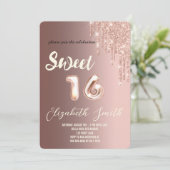 Goldene Eleganz, Rose Gold 16 . Geburtstag Einladung (Stehend Vorderseite)