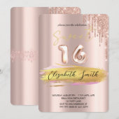 Goldene Eleganz, Rose Gold 16 . Geburtstag Invitat Einladung (Vorne/Hinten)
