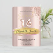 Goldene Eleganz, Rose Gold 16 . Geburtstag Invitat Einladung (Stehend Vorderseite)