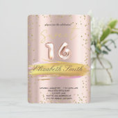 Goldene Eleganz, Rose Gold 16 . Geburtstag Invitat Einladung (Stehend Vorderseite)